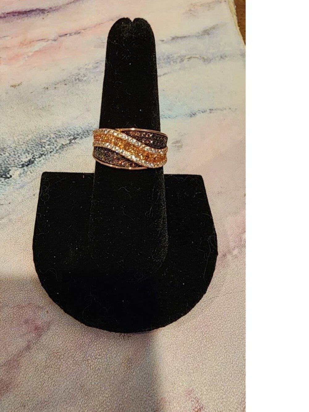 Brown, Mocha, & White CZ 18k Rose Gold Over Sterling Ring 1.60 TCW - SZ 6